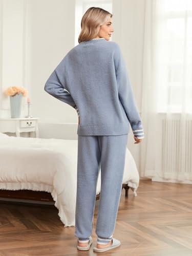 Snuggle Sac Pajamas for Women Set Cozy Soft Long Sleeve 2 Piece Lounge Sets Winter Knit Pullover Pjs for Home, Errands3