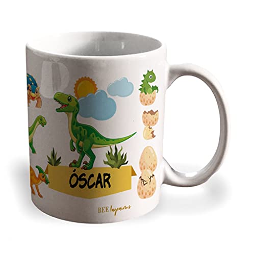 Bee Ingenious Taza dinosaurio personalizada con nombre.Regalos Niños y Niñas Personalizado.Tazas Personalizadas de Cerámica. (Velociraptor) Cover