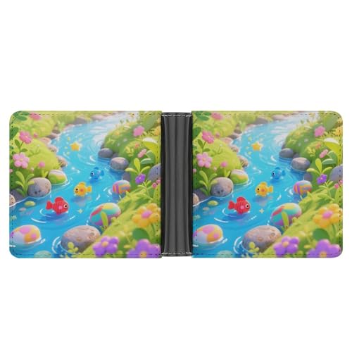 Slim Wallet Creek Pebbles Compact Bifold Wallet with Credit Card Holder Leather Coin Slot ID Window Unisex