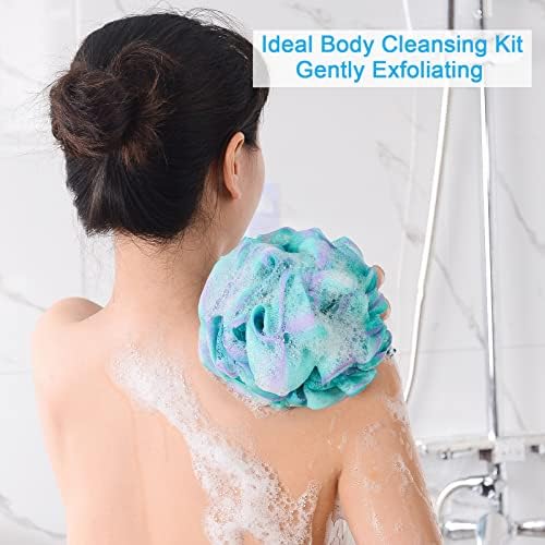 AmazerBath Loofah Sponge 75g/Piece, Exfoliating Bath Sponge Body Scrubber - Loofa Set of 4 Flower Color (Large, Green-Purple) - 2