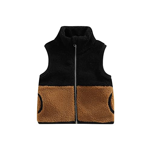 Toddler Baby Boy Girl Fleece Vest Coat Sleeveless Zipper Sherpa Waistcoat Fall Winter Warm Outerwear With Pockets (Black Brown , 18-24 Months ) #TOP13