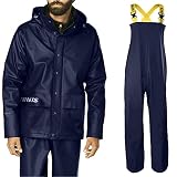 NAVIS MARINE Rain Suit for Men Heavy Duty Workwear Waterproof Jacket with Pants 3 Pieces (Navy, Medi