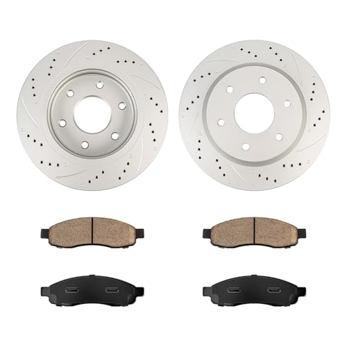 KAX Front Brake Kit, Drilled and Slotted Brake Rotors, Ceramic Brake Pads | Fits Nissan TITAN 2005-2007, Nissan Armada 2005-2006, INFINITI QX56 2005-2006, Automotive Replacement Brake Kit by KAX - Used condition - Image 2