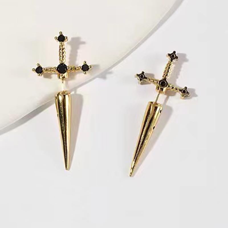 Gothic Sword Earrings for Women Men Cool Cross Earrings,Hiphop Dagger Sword Stud Earrings,Unique Retro Gothic Long Sword Hook Earrings Vintage Silver Punk Style Sword Dangle Drop Earrings Holiday Costumes Jewelry - Image 2