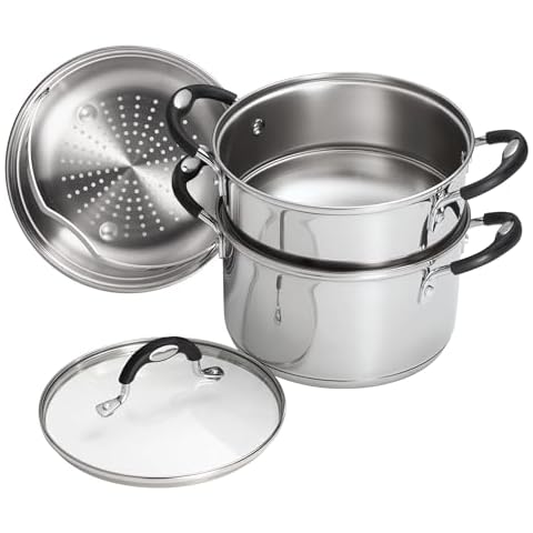 CROKZ Stainless Steel 3 Quart Steamer & Double-Boiler, 4 Piece Cover