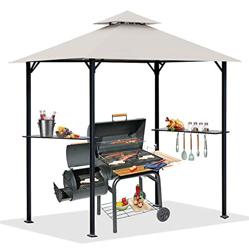 Warmally 8' X 5' Grill Gazebo, Bbq Canopy For Outdoor Grill, Barbecue Gazebo Grill Pergola With Led Lights And Carrying Bag, Outdoor Grill Shelter With Steel Frame And Durable Trapaulin, Dark Grey #TOP28