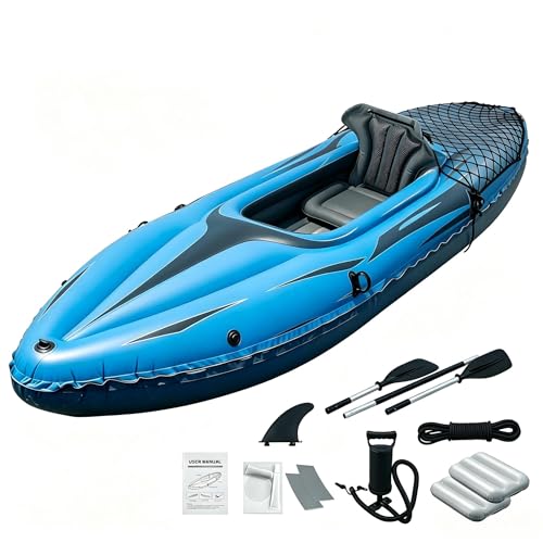 Nuwani 9ft Inflatable Fishing Kayak, 1-Person Foldable Boat, 220lb Capacity with Aluminum Oars, High...