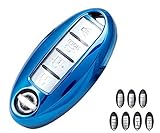 Fits Nissan Key Fob Cover TPU Skin Case Protector 2020 2019 2018 Nissan Altima Sentra Kicks Rogue Murano Maxima Versa Leaf Titan Infiniti 3 4 5 Buttons Smart Key (Blue)