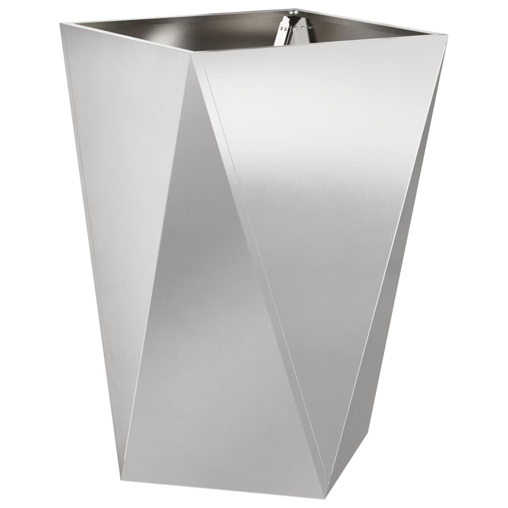 Modern Rectangular Steel Planter Box 50 x 50 x 75 cm Silver Outdoor Garden Patio Decor for Plants Shrubs Herbs, Durable Stainless Metal Flower Pot with Textured Sides, Easy Assembly