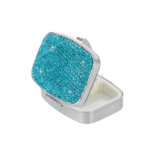 Image of Pocket Pharmacy Bling 2 Compartment Medicine Organizer Small Cute Pill Container Travel Pill Box Case for Purse Square Vitamin Holder for Pocket(Lake Blue)