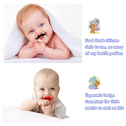 Robbear 4-Pack Funny Baby Pacifier, Cute Lips Mustache For Babies 0-12 Months, Orthodontic Silicone Nipple, Bpa-Free, Gift For Newborns, Infants, Toddlers #TOP3