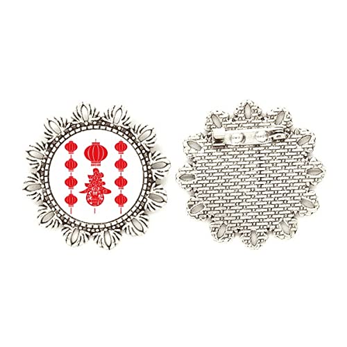 Broche de plata con diseño tradicional chino rojo mediano ideal como regalo elegante