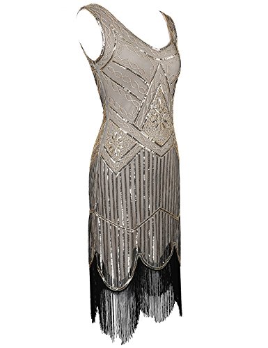 Image of Plus Size 1920s Vintage Fringed Gatsby Sequin Beaded Tassels Hem Flapper Dress for Women