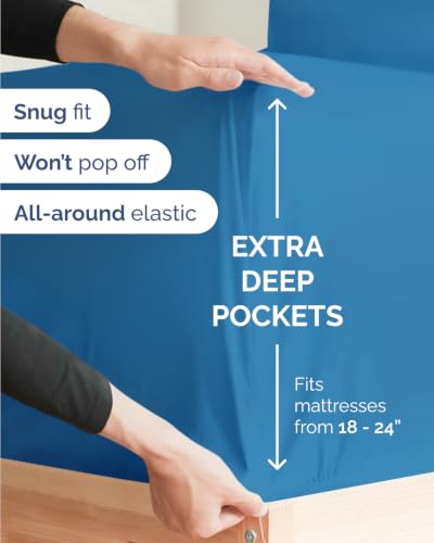 Image of Flex Top Split Head King Sheet Set - 4 Piece Extra Deep Sheets - Denim Blue