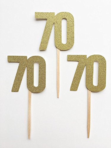 Amazon.com: 12 pcs 70 seventy birthday script fonts gold glitter ...