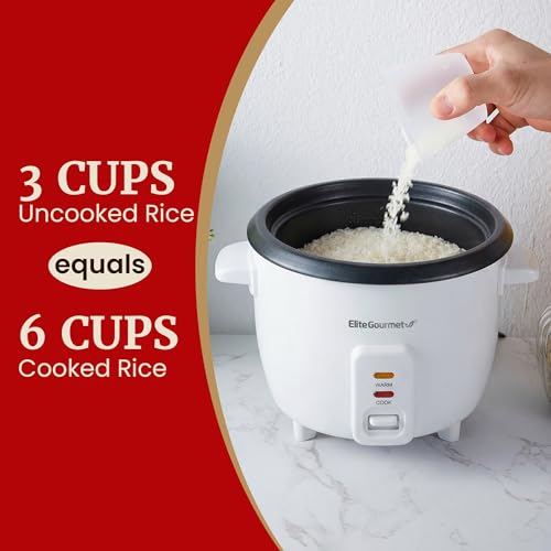 Elite Gourmet Electric Rice Cooker with Steam Tray and Non-Stick Inner Pot Makes Soups, Stews, Grains, Cereals, Keep Warm Feature, 6 Cups Cooked (3 Cups Uncooked), White by Elite Gourmet - Image 4