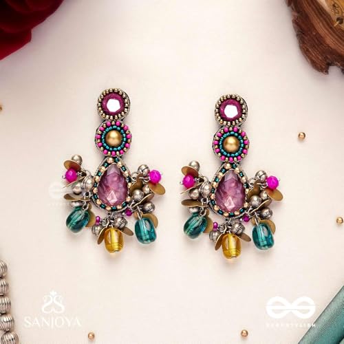 Image of SANJOYA by EVERSTYLISH Kundan Earrings for Women | Multicolor Stone & Pearl Drop Dangler Studs | Ethnic Jewelry for Weddings, Festivals & Special Occasions
