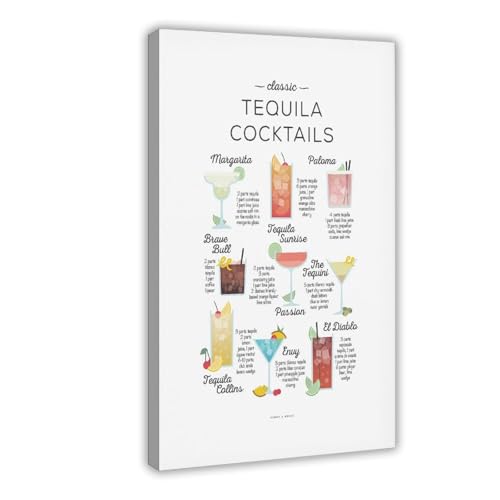 BMtyDG Tequila Cocktail Recipes And Cocktail Recipes Canvas Poster Wall Art Prints Room Aesthetic Murals Bedroom And Living Decorations Frame 12x18inch