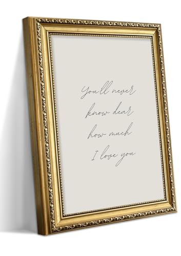 Vintage Nursery Gold Framed Wall Art Canvas Print, Modern Nursery Wall Decor Picture, Neutral Beige Expressing love Quote Poster Painting for Bedroom Nursery Baby Room Decor 8x10in