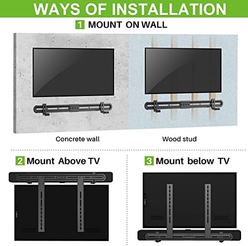 Usx Mount Universal Soundbar Mount Sound Bar Mounting Bracket To Tv, Soundbar Wall Mount Fits 3 Options With Hole/Without Hole Installation, Extendable 3.4-6.06" No-Slip Base Holder, Max Vesa 600X400 #TOP2
