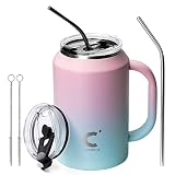 Coolplus 32 oz Tumbler with Handle, Stainless Steel Travel Insulated Mug Water Cup with 2-in-1 Lid a