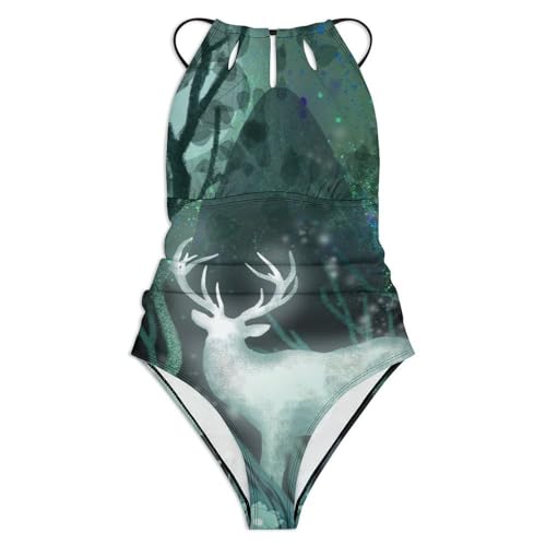 Maillots de bain une pièce femme Cerf de Forêt imprimé