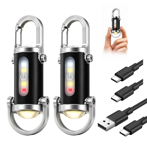 LYMISPIYA Lot de 2 Lampe Torche LED Rechargeable USB C Ultra Puissante, 7 Modes Éclairage Réglables, Lampe de Poche Étanche Porte Clé pour Camping, Pêche, Urgence, Rechargement Téléphone, 500 Lumens