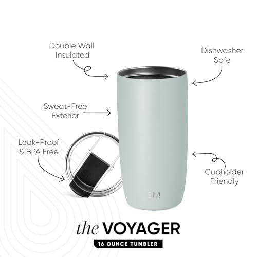 Simple Modern Travel Coffee Mug Tumbler with Flip Lid | Reusable Insulated Stainless Steel Cold Brew Iced Coffee Cup Thermos | Gifts for Women Men Him Her | Voyager Collection | 16oz | Sea Glass Sage