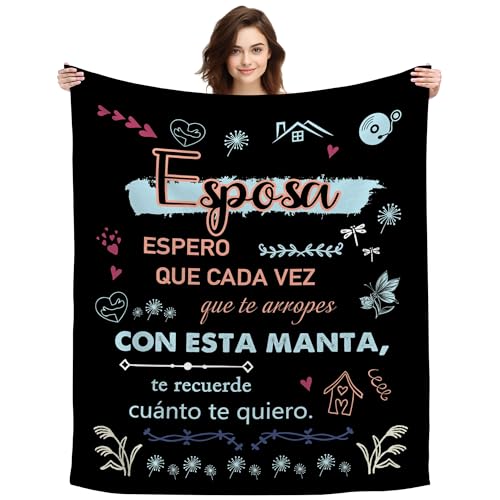 Regalo Esposa, Regalos para mi Amante Manta Personalizada Día de San Valentín Aniversario Ideas Manta de Mujer Regalo de Cumpleaños Navidad Originales (Esposa-Negro) Regalo Esposa, Regalos para mi Amante Manta Personalizada Día de San Valentín Aniversario Ideas Manta de Mujer Regalo de Cumpleaños Navidad Originales (Esposa-Negro)