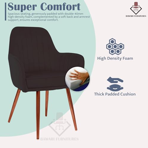 Image of Plush Dining Chair | Accent Chair for Living Room Bedroom Restuarant | Velvet Fabric & Thick Cushion Seat with Sturdy Glossy Metal Legs (Bronze Legs, Black)