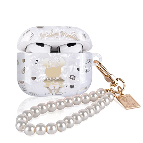 Glitter Marble Shell Design For Airpods 3Rd Generation With Pearl Wrist Chain Keychain For Women Girls,Colorful Bling Cute Protective Skin Cover Soft Compatible With Airpod 3-Mini Mouse #TOP5