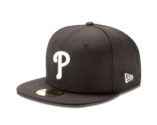 MLB Philadelphia Phillies Black with White 59Fifty Baseball Cap, 6.5-Inch