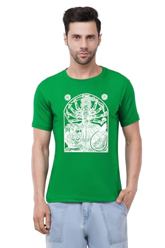 Image of Caseria Men's Cotton Printed T-Shirt -Mother Durga | 100% Cotton | Half Sleeves | Regular Fit | Printed | Round Neck | Graphic T Shirt