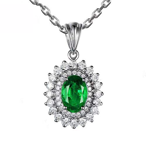 Collier femme argent 925 pendentif ovale vert émeraude bijoux fins
