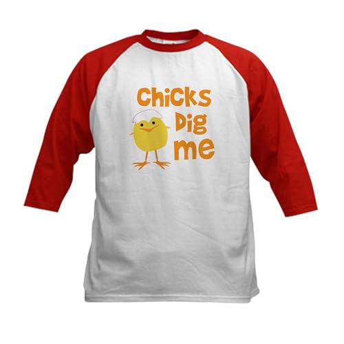 CafePress Chicks Dig Me Kids Baseball Jersey Kids Cotton Baseball Jersey, 3/4 Raglan Sleeve Shirt Red/White