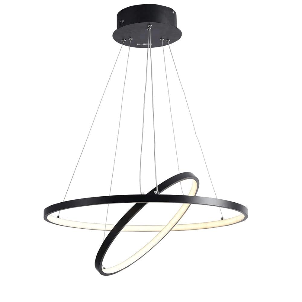 Lustre LED noir 2 anneaux moderne pour salle à manger