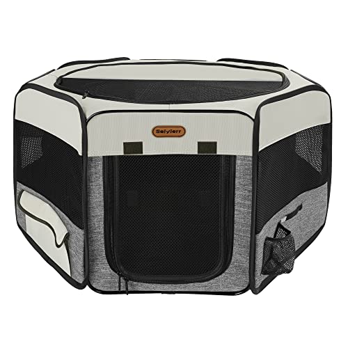 Seiyierr Dog Playpen, Portable Pet Playpen, Puppy Playpen, Cat Playpen With Carrying Case, Dog Playpen For Small Dogs Indoor/Outdoor, Removable Mesh Shade Cover #TOP26