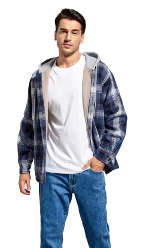 Image of Men's Cotton Plaid Shirt Jacket Fleece Flannel Sherpa Button Down
