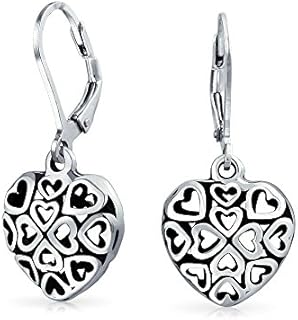 Open Lightweight Clover Flower Filigree Multi Heart Shape Puff Hearts Drop Dangle Earrings For Women Teens Oxidized 925 Sterling Silver Leverback