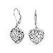 Bling Jewelry 925 Silver Filigree Cutout Puffed Valentine Heart Leverback Earrings