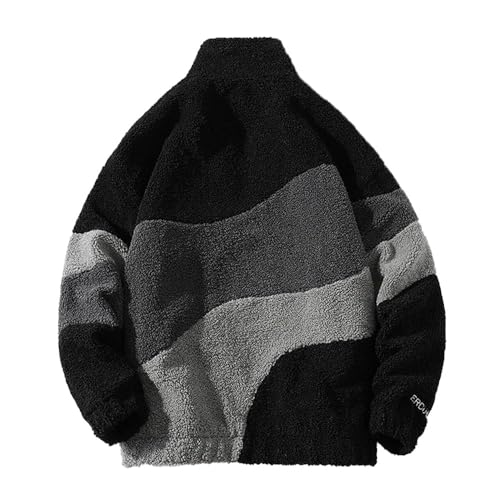 Image of Aelfric Eden Men's Vintage Patchwork Fleece Coats Splicing Contrast Sherpa Coat Unisex Casual Oversized Jackets