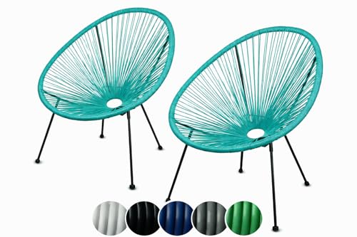 sunnypillow 2er Set Acapulco Gartenstühle - gemütlicher Loungesessel für Wohnzimmer Terrasse Garten Balkon Sessel Stuhl - Korbsessel Gartensessel im Retro Design - Outdoor/Indoor - Türkis
