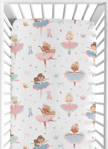 Image of Sweet Jojo Designs Fitted Baby Crib Sheets (Ballerina and Bows) for Girls, Infant Nursery, Toddler Bed Room - Standard Size Mattress (Ballet Shoes, Dancer, Hearts, Stars, Crowns, Princess, Tutu)