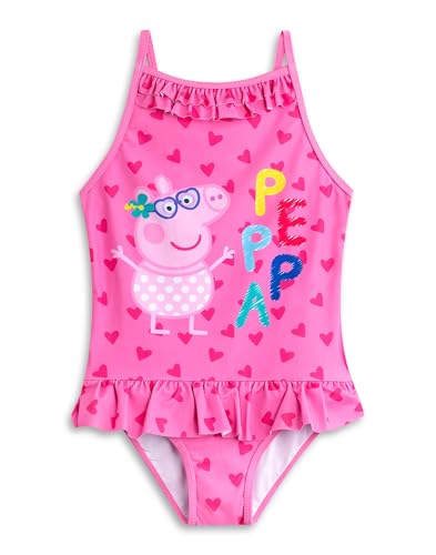 Peppa Pig Girls Swimsuit & Hooded Towel Poncho Toweling Robe Cover Up Set3