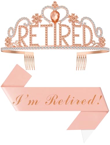 Papoopy Retirement Party Decorations with Tiara and Sash for Women Happy Retired Crown and Sash for Gift Rose