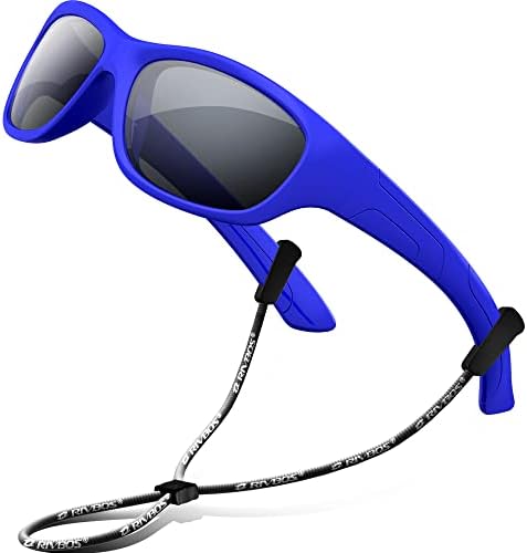 RIVBOS Kids Sunglasses Polarized Rubber UV400 Protection with Glasses Strap for Boys Girls Toddler and Children Age 3-10 RBK002