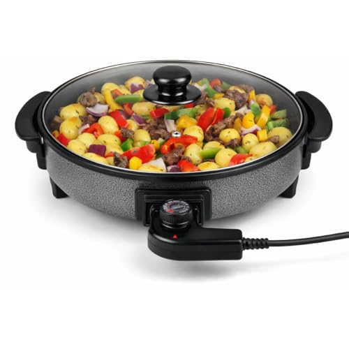 alpina Bratpfanne XXL Ø 42CM - Multifunktionale Pfanne 1500W - Antihaft Pfanne - Pfanne Beschichtet - Elektrischer Brat- & Universalpfannen - mit Einstellbaren Thermostat - Metall - Schwarz