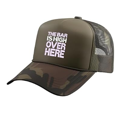 Men's Women Light Purple Bar is High Over Here Graphic Trucker Hat with Adjustable Mesh Back, Camo Green