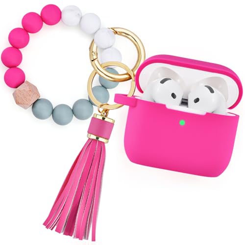 Image of Apple AirPods 4 Case, Cute Apple AirPods 4 Case Cover for Women Girls, Silicone Protective Case with Bracelet Keychain (Fuchsia Pink, AirPods 4 Case)