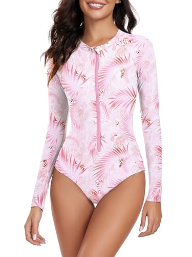 Womens Athletic One Piece Swimsuits Long Sleeve Swimsuit Sports Surfing Swimwear Bathing Suits - Main Image